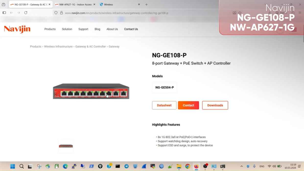 Начальная настройка NG-GE108-P и NW-AP627-1G